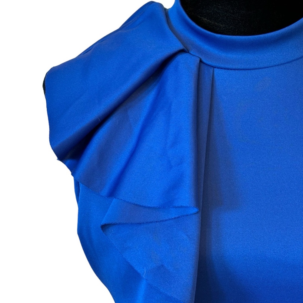 Side Ruffle Stretch Peplum Top Blue Burgundy - Picture 11 of 14